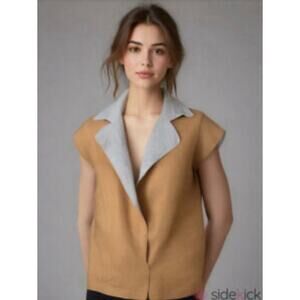 Bobeau Open Front Long Sweater Cardigan Kimono Poncho w Collar Brown Grey Sz 1X